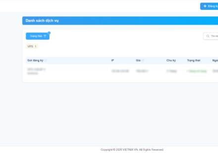 Giao diện quản trị VPS Vietnix lần đầu dùng của Torin