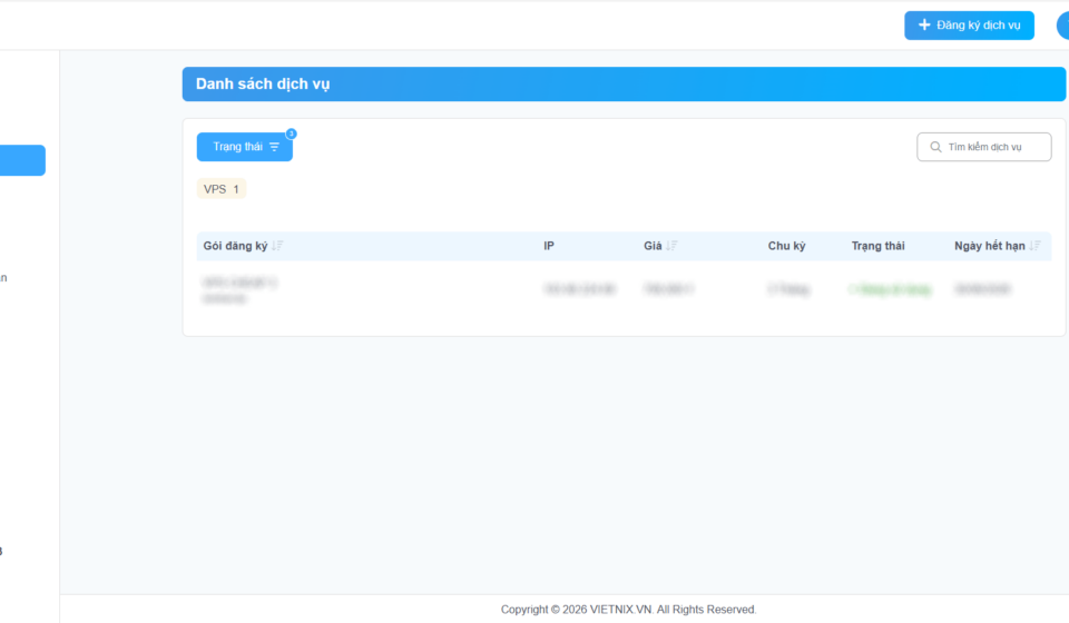 Giao diện quản trị VPS Vietnix lần đầu dùng của Torin