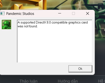 Example of DirectX 8 error in Army Men RTS