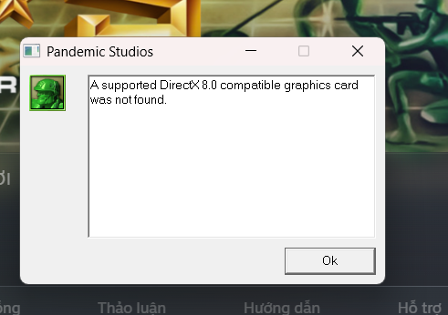 Example of DirectX 8 error in Army Men RTS